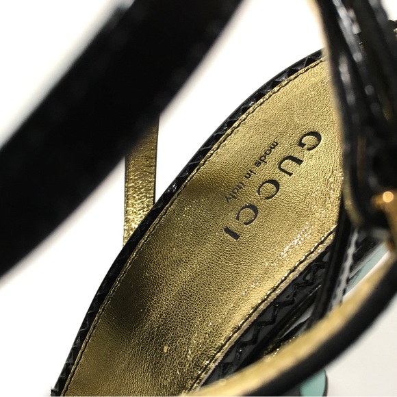 GUCCI FELINE HEAD HIGH HEEL ANKLE STRAP SANDAL -BLACK / BLUE -WOMEN US 8 -NEW - Picture 6 of 11